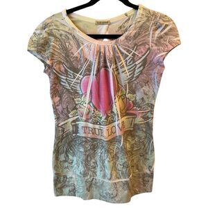 Vintage Body Central Grunge Tattoo Print T-shirt Open Back Small